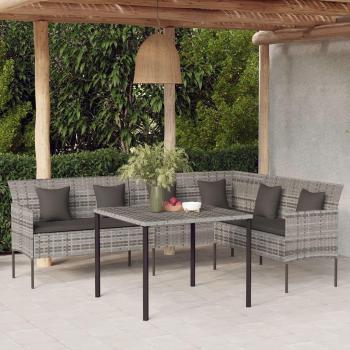 L-Shaped Grey Poly Rattan Garden Sofa with Cushions