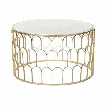 Mesa de Centro Glamour DKD Home Decor Blanco Multicolor Dorado Mármol Hierro 87 x 87 x 51,5 cm