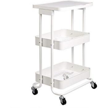 Amazon Basics - Carrito de cocina, de metal, de dos alturas, con repisa, blanco