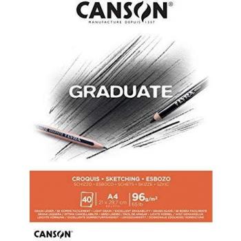BLOC CANSON GRADUATE A4 - CUADERNO ESPIRAL DE PAPEL PARA CUALQUIER TIPO DE TÉCNICA - 40 Hojas, Pack de 5 unidades