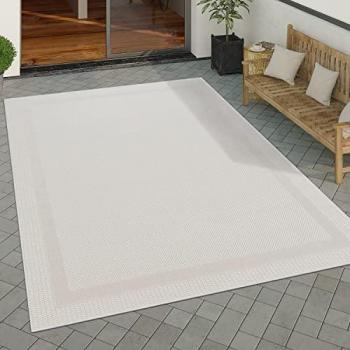 Alfombra Interior y Exterior Balcón Terraza Cocina Moderna Dibujo Geométrico Motivo Abstract 200x280 cm, Color Blanco - Paco Home