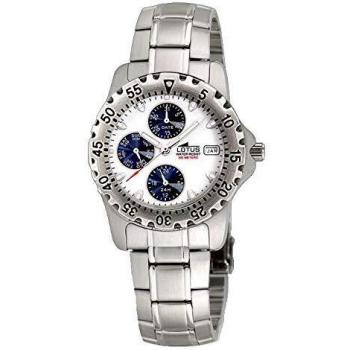 Reloj Lotus Multifunción Brazalete Acero Esfera Blanca y Azul