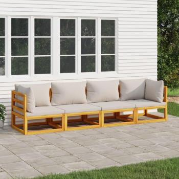 vidaXL 4-Piece Solid Wood Garden Lounge Set with Light Grey Cushions