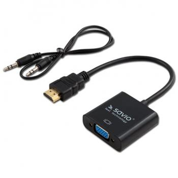 Savio CL-23/B adaptador de cable de vídeo 0,5 m VGA (D-Sub) HDMI tipo A (Estándar) Negro