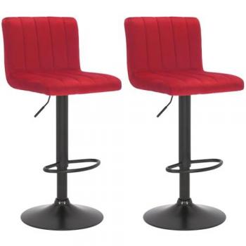 Set de 2 Taburetes de Bar Jamie Giratorios en Terciopelo Rojo, Altura Ajustable con Reposapiés