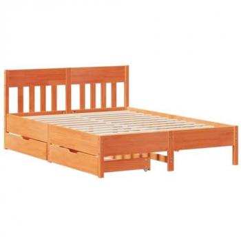 Cama sin colchón madera maciza de pino marrón cera 140x190 cm