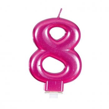 Vela Metalizada Rosa Nº 8, de 8 cm