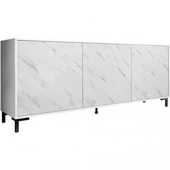 Aparador Charlotte 158, Blanco con Mármol Blanco, Aglomerado Laminado, 200 x 81 x 45 cm, 3 Puertas