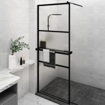 Mampara de ducha con estante de vidrio ESG y aluminio negro 80x195 cm, modelo semi transparente, patrón 2 y patrón 1