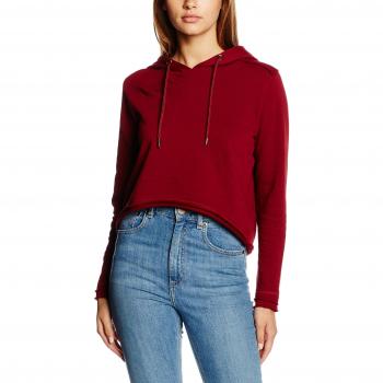 Urban Classics Women's Burgundy Cropped Terry Hoodie