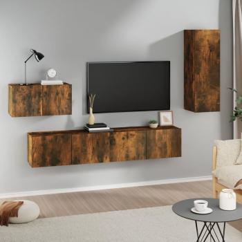 Set de muebles de TV 4 piezas madera contrachapada roble ahumado