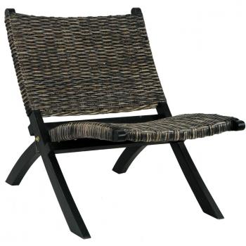 Natural Kubu Rattan and Solid Mahogany Relaxing Chair in Black
