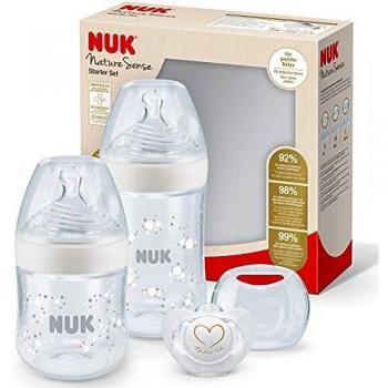 Set de Biberones NUK Nature Sense - Inicio para Bebés 0-6 Meses - Incluye 2 Biberones (150ml y 260ml) y 1 Chupete con Control de Temperatura