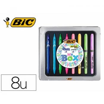 Set BIC Caja Metálica 4 Gelocity Quick Dry + 4 Fluorescentes Grip