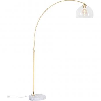 Lámpara de arco moderna Arc de latón con cristal transparente, acero, mármol y vidrio, alargada, adecuada para LED, máxima potencia 1 x 40 Watt