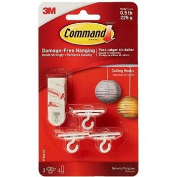 Ganchos de Techo Command Pack de 3 - Soporte de 225g, Color Blanco
