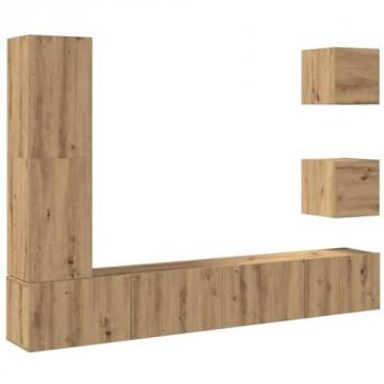 Conjunto de Mueble para TV de Pared 5 Piezas en Madera Ingenierada de Roble Artesanal
