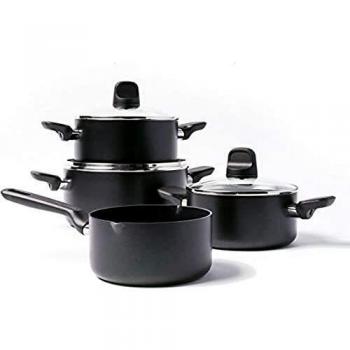 GreenPan Batería de Cocina Antiadherente de Aluminio con Revestimiento de Cerámica, Apta para Todo Tipo de Cocinas, Inducción, Horno y Lavavajillas, 4 piezas, Negro