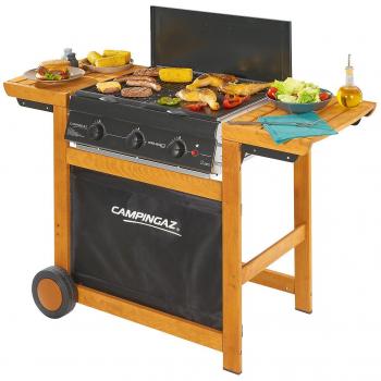 Campingaz Woody Adelaide 3 Barbacoa de Gas con 3 Quemadores, 14 Kw, Fácil Sistema de Limpieza Instaclean, Parrillas de Acero, 2 Mesas Laterales, 80x50x20 cm, Gris