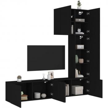 Mueble de TV de pared 5 piezas en madera de ingeniería negra, ideal para salón, con diseño moderno y funcionalidad óptima