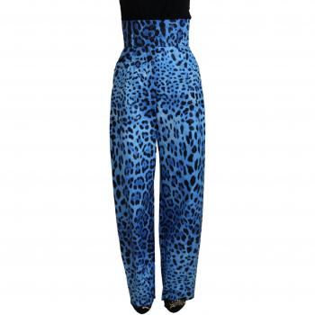 Blue Leopard Print High Waist Pants - Dolce & Gabbana, Elegant High Waist Straight Pants, Blue female, Sizes: XS, IT40|S