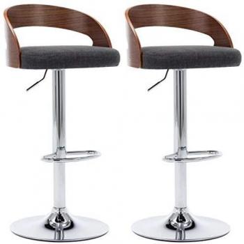vidaXL Set of 2 Dark Gray Fabric and Bentwood Bar Stools
