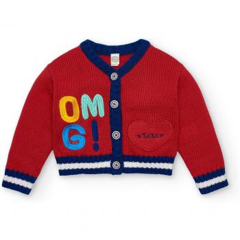 Chaqueta de niña tricot roja con bordados Tuc Tuc Big Brains