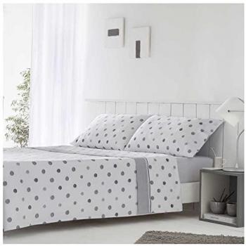 Juego de sábanas GAMIZ Gris 50% Algodón - 50% Poliéster, incluye sábana encimera y fundas de almohada para cama de 200 x 190/200