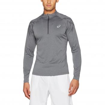 Asics Hombre Stripe 1/2 Zip Top de manga larga, color negro, Otoño-invierno, hombre, color Dark Grey Heather/Performance Black, tamaño small