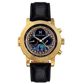 Heritor Legacy Automatic Gold Men's Leather Band Watch with Day & Date