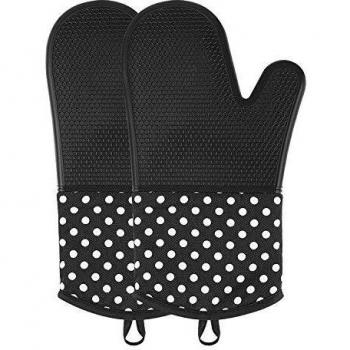 SIKITUT Guantes de Cocina,Guantes para Horno, Guantes de Silicona Antideslizantes,Oven Gloves Resistencia Térmica hasta 300 ° C, adecuados para cocinar, Hornear, Asar a la Parrilla, Negro, 1 Par
