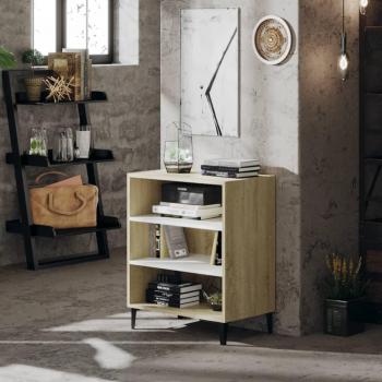 Aparador de madera contrachapada y aglomerado color blanco y roble Sonoma 57x35x70 cm, Mueble de Almacenaje de Salón, Armarios con Puertas, Cajón de Madera, Buffet