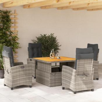 5-Piece Grey Poly Rattan Garden Dining Set with Cushions