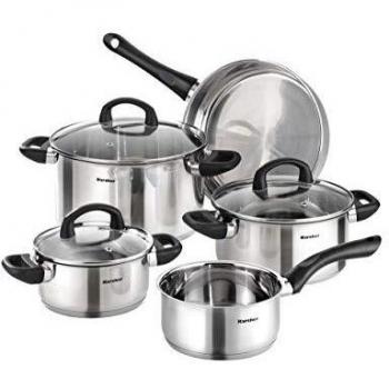 Karcher 125457 Batería de cocina Mia, incl. tapa de cristal, apta para inducción, 5 piezas, acero inoxidable