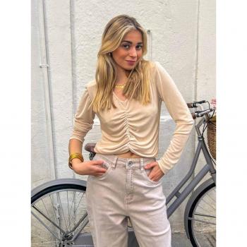 Top fruncido escote V l/xl beige - mariquita trasquilá