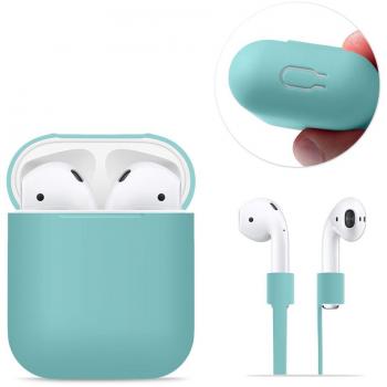 AirPods Case Protective, FRTMA Silicone Skin Case with Sport Strap for Apple AirPods, Ice Sea Blue