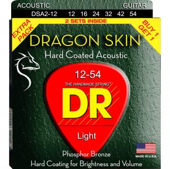 DR Strings DSA-2/12 Coated Phosphor Bronze Acoustic Guitar Strings, Light