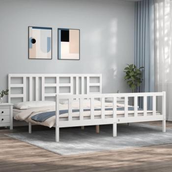Cama Tsunbed sin colchón blanca 200x200 cm de madera maciza de pino con estructura y cabecero