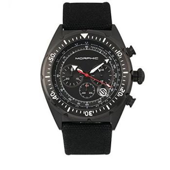 Morphic M53 Series Black Chronograph Watch with Fiber-Weaved Leather Band and Date Display