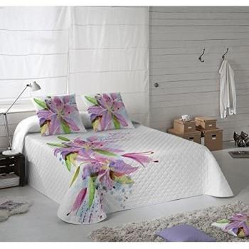 NATURALS Colcha Lily Flowers Blanco / Lila / Verde Cama 180