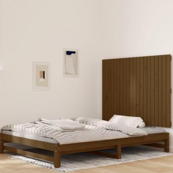 Cabecero de cama de pared en madera maciza de pino color marrón miel, dimensiones 127,5x3x90cm