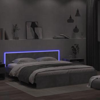 Cama con cabecera y luces LED gris hormigón 180x200 cm Vidaxl