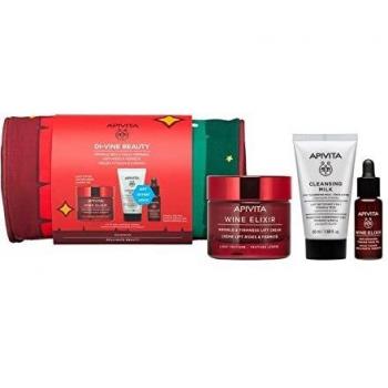 Apivita Wine Elixir Light Texture Anti-Aging Gift Set: Wrinkle Lift Cream 50ml + Firming Face Oil 10ml + Cleansing Milk 50ml + Pouch (4pcs)