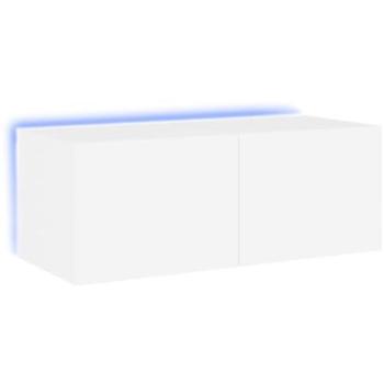 Mueble TV Multimedia con Estantería y Luces LED para Comedor, Salón o Dormitorio - 80 x 35 x 31 cm Blanco