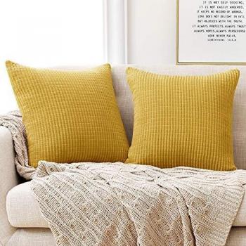 Deconovo Funda para cojin Almohada Decorativa Prodector del Sofa Silla 2 Piezas 65x65cm Mostaza