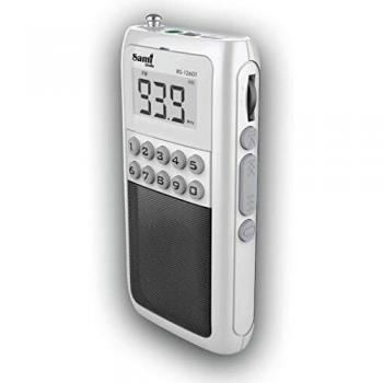 Sami Radio FM Mini Digital con Auriculares, Plata.