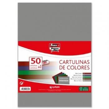 CARTULINA A3 180 GR COLORES SURTIDOS INTENSOS PAQUETE 50 HOJAS