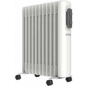 Ufesa RD2500A - Radiador de Aceite Portátil 2500W, 11 elementos, Diseño Slim, Termostato Regulable, 3 Niveles de Temperatura, Sistema Seguridad Antivuelco