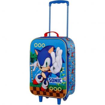 Maleta Trolley Infantil 3D Sonic the Hedgehog Faster Azul, 33x46x17 cm, Licencia Oficial