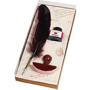 Herbin 27326T - Un set écrivain comprenant 1 tampon buvard, une plume métal Cito fein, une plume d'oie et un flacon d'encre 30 ml Bordeaux
